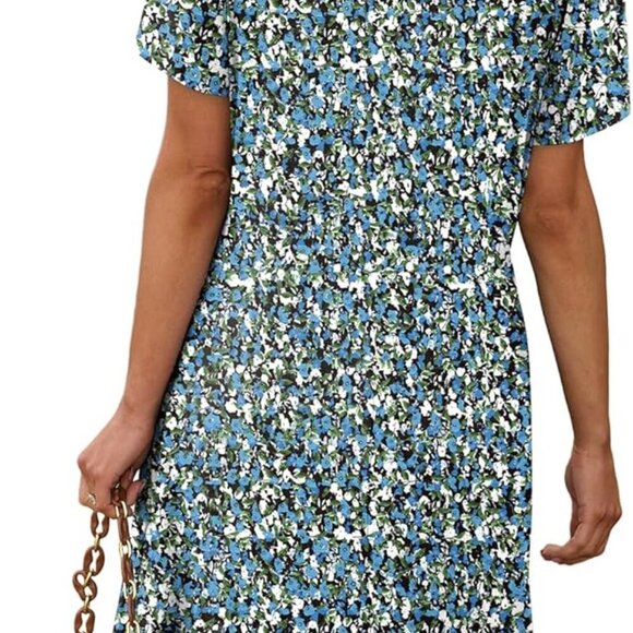 Women's Pleated Front Summer Dress with Pockets Casual Short Sleeve Beach Cover - Picture 5 of 5